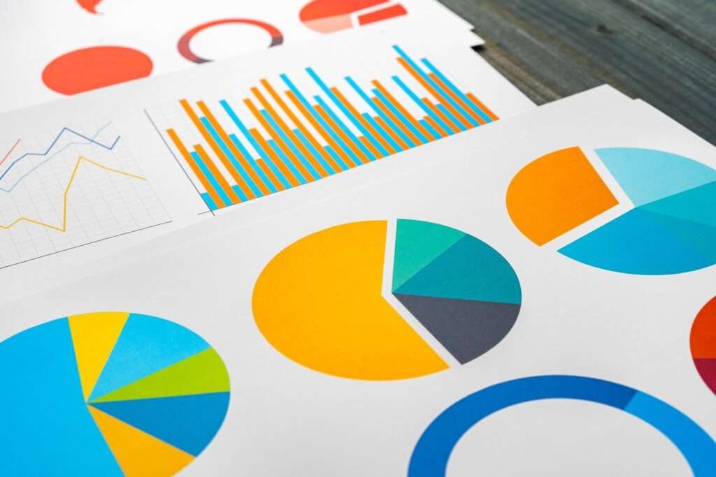 Graphs and charts depicting e-commerce