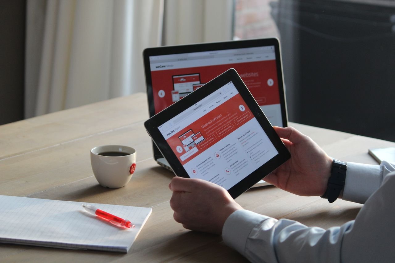 Responsive web design mockup displaying a high-converting business website layout on both desktop and mobile screens